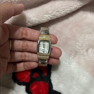 Two-Tone Gold and Silver Women's Bangle Watch with Mother-of-Pearl Dial